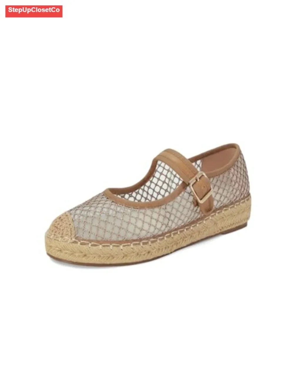Woven Mesh Mary Jane Flats Espadrilles Platform Buckle Strap Comfort Dressy